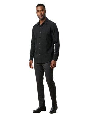 De-Niko Black Textured Long Sleeve Shirt Mens M Button Front Geometric NK-642 NW